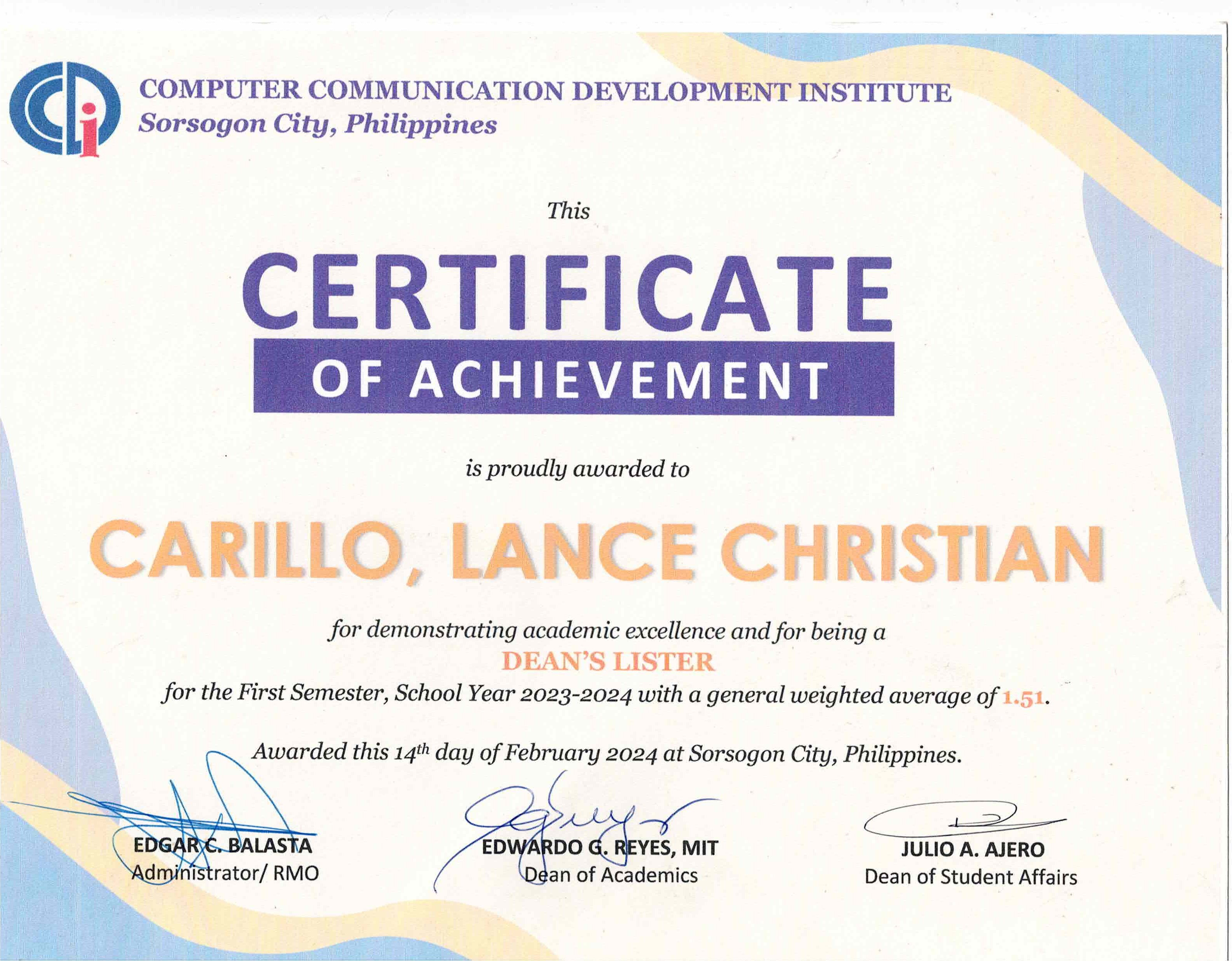 Certificate of Achievement